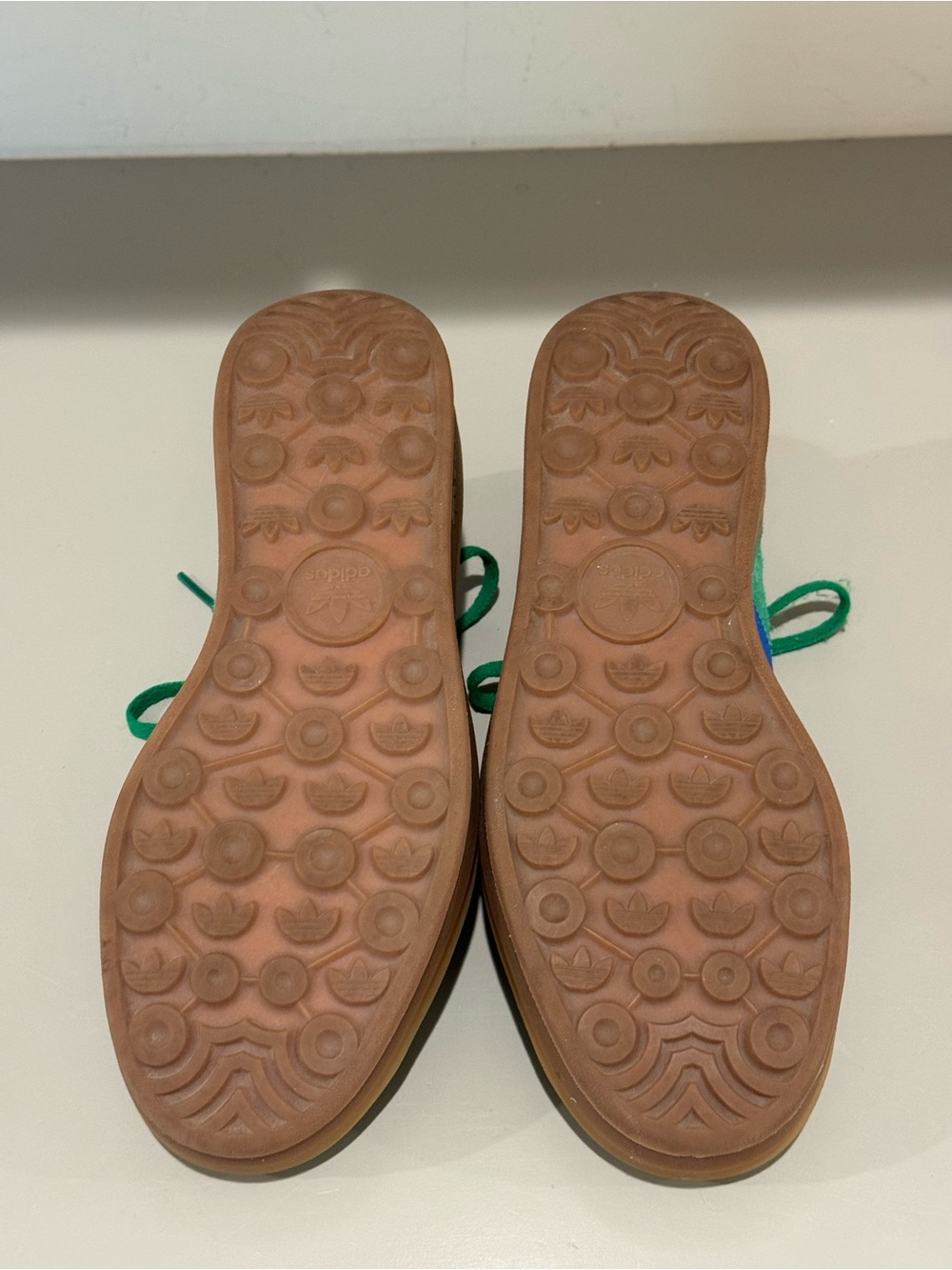 Adidas Gazelles Green Suede Women’s platform Sneakers with Blue Stripes - Picture 5 of 10